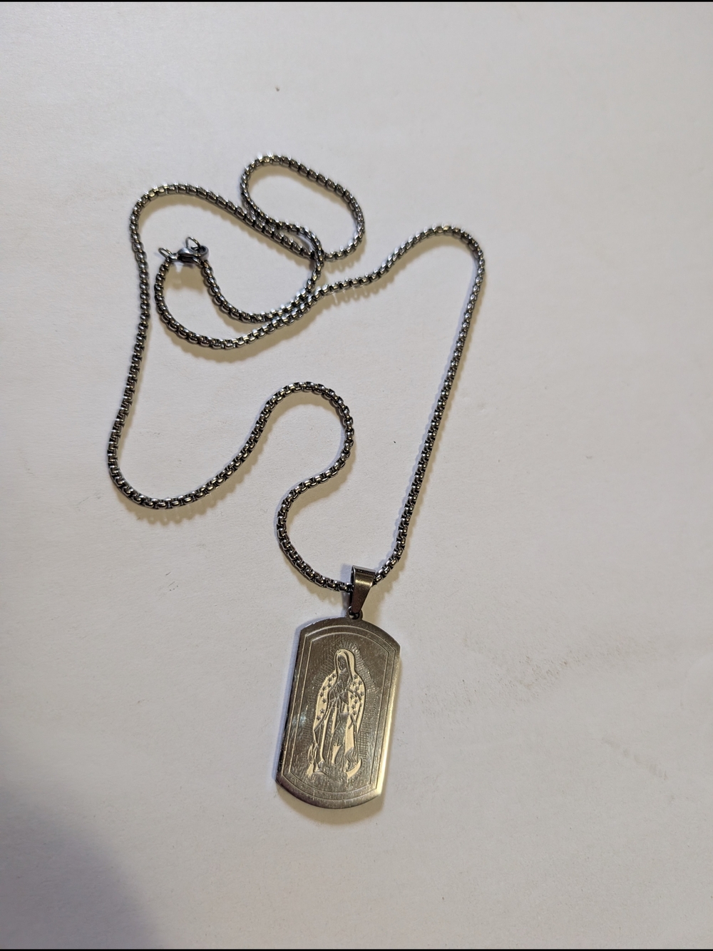 EDFORCE Stainless Steel Dog Tag Style Our Lady Of GuadalupNecklace - Silver Tone